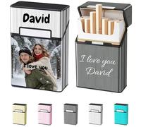 Personnalisé Porte Cigarette Étui avec Image Texte Boîte à Cigarettes, Paquet de Cigarettes Fermeture Aimantée pour 20 cigarettes, Étui à cigarettes pour Homme et Femme (Argent)