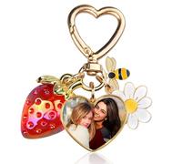 Personnalisé Porte-Clés Fraise Photos Personnalisables Kawaii Fraise Porte Clef Porte Monnaie Sac à dos Décorer Adeaux Pour Femmes Copines (Coeur)