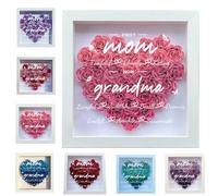 Personnalisé première maman maintenant grand-mère Rose ombre boîte maman fleur ombre boîte avec le nom de la fête des mères en forme de cœur ombre boîte avec cadre de fleurs personnaliser cadeau
