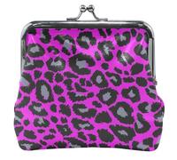 Personnalisé Sauvage Léopard Spots Violet En Cuir Coin Pochette Femmes Fille Boucle Kiss Serrure Carte Changement Titulaire pour Pièces de monnaie, Sauvage Léopard Spots Violet, Wild Leopard Spots
