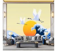 Personnalisé Style Japonais Papier Peint Mural Vagues Animal Oiseau, Geant Intissé Poster Photo 200 x 140 cm pour Salon Chambre Fond Tv Murale Décoration Papier Peint Panoramique