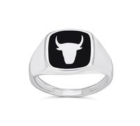 Personnalisé Unisexe Signet Noir Onyx Carré Gemme Western Texas Longhorn Buffle Vache Antilope Crâne Taureau Hommes Anneau Argent Sterling .925 Personnalisable