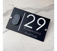 Personnalised Design Personnalisable 3D Laser Cut House Number Sign with Doorbell Weatherproof Modern Address Plaque for Home Apartment, Hôtel, Porch & Yard - Plaque d'adresse extérieure durable (noir