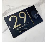 Personnalised Design Personnalisable 3D Laser Cut House Number Sign with Doorbell Weatherproof Modern Address Plaque for Home Apartment, Hôtel, Porch & Yard - Durable Outdoor Address Plaque (Or Noir)