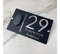 Personnalised Design Personnalisable 3D Laser Cut House Number Sign with Doorbell Weatherproof Modern Address Plaque for Home Apartment, Hôtel, Porch & Yard - Durable Outdoor Address Plaque (Argent)
