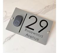 Personnalised Design Personnalisable 3D Laser Cut House Number Sign with Doorbell Weatherproof Modern Address Plaque for Home Apartment, Hôtel, Porch & Yard - Durable Outdoor Address Plaque (Gray