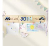 Personnalised Monster Truck Kids Art Display Sign - "Look What I Made" Wall Hanging with Custom Name, Wooden Artwork Holder for Kids Room, Nursery & Playroom Decor, Gift for Baby Boy & Toddler