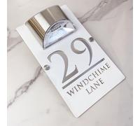 Personnalised Solar Powered LED Door Number Sign, Modern Laser-Cut 3D Address Plaque, Waterproof Outdoor Address Sign, for Homes, Apartments, Hotels White Silver)