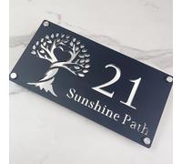 Personnalised Tree of Life Acrylic House Sign - Custom Floating Outdoor Address Plaque - Waterproof Modern Name Plate for Home, Garden, or Gate Decor