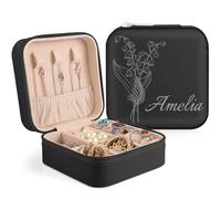 Personnalisée Boite a Bijoux avec Nom, Petite Boîte à Bijoux de Voyage Personnalisée Cadeau Femme Fille, Boîte à Bijoux Voyage Rangement Bijou pour Collier Boucle d'oreille Bracelets, Noir