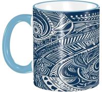 personnalisée Coffee Mugs Motif tribal maori polynésien bleu ciel Tasse Céramique Aquarelle Tasses à thé pour Femme Collègue 330ml