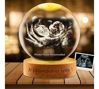 Personnalisées B Ultrasons Boules de Cristal Boule A Neige Personnalisable avec Texte Photo Bases à Trois Style Cadeau pour Annonce de Grossesse Anniversaire