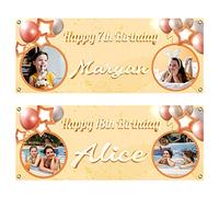 Personnalisées Banderole Joyeux Anniversaire Personnalisée Banderole Photo Anniversaire Décoration de fond jaune, tout âge et tout nom peuvent être personnalisés 100X250CM/120X300CM