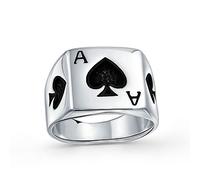 Personnaliser Good Luck Gambler Las Vegas Lucky Casino Playing Card Black Ace Of Spade Ring For Men Poker Player Two Tone Oxidized .925 Argent Sterling Personnalisable