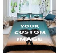 Personnaliser Housse de couette personnalisée Ensemble de linge de lit customisé photo/texte/logo, Parure de lit sur mesure pour famille, couple, enfants, anniversaire, Noël, Saint-Valentin, fêtes