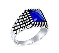 Personnaliser Rétro Classique Élégant Cobble Stone Brick Accent Rectangle Simulé Royal Blue Sapphire Signet Ring Pour Hommes Oxydé .925 Sterling Silver Fait À La Main En Turquie
