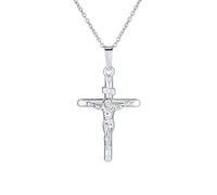 Personnaliser Unisexe Simple Christian Catholique Religieux Bijoux Moyen Traditionnel Inri Jésus Crucifix Croix Collier Pendentif Pour Femmes Hommes .925 Sterling Argent 18"Chaîne Personnalisée Gravée
