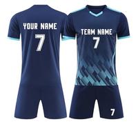 Personnalisés Maillots de Soccer Foot DIY Maillots et Ensembles et Enfants Adultes de Football avec Nom et Numéro T-Shirt de Football Gifts pour Adultes et Enfants,03 Bleu Saphir