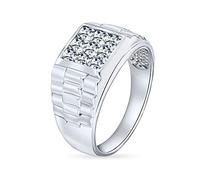 Personnalisez Bague Carrée Géométrique Invisible Coupe AAA CZ Design Latéral Déclaration Unisexe Femmes Grande Taille Hommes Bague de Fiançailles Bague Auriculaire Pour Hommes .925 Argent Sterling