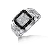 Personnalisez Bague Carrée Halo Géométrique Micro Pavé Bicolore Blanc Noir CZ Zircon Cubique de Fiançailles pour Hommes en Argent Sterling .925 Personnalisable