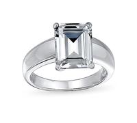 Personnalisez Bague De Fiançailles Pour Femme En Argent Sterling .925 Avec Anneau Large En Argent Sterling 3CT AAA CZ Solitaire Rectangle Radiant Emerald Cut Personnalisable