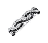 Personnalisez Bague Éternité Demi-Tour Entrelacée Deux Tons Nœud Torsadé Pavé Noir & Blanc Zircon Cubique CZ Infini Pour Femme Petite Amie en Argent Sterling .925 Personnalisable