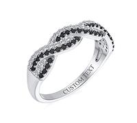 Personnalisez Bague Éternité Demi-Tour Entrelacée Noeud Torsadé Bicolore Pavé Noir & Blanc Zircon Cubique CZ Infini pour Femme Petite Amie en Argent Sterling .925 Gravure Personnalisée
