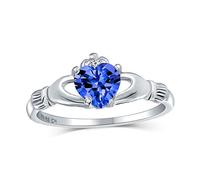 Personnalisez BFF Sœur de Sororité Solitaire Bleu Saphir Simulé CZ Celtique Irlandais Amitié Promesse Couronne Cœur Bague Claddagh Pour Femmes Adolescente en Argent Sterling .925 Personnalisable