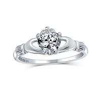 Personnalisez BFF Sœur de Sororité Solitaire CZ Celtique Irlandais Amitié Promesse Couronne Cœur Bague Claddagh Pour Femmes Adolescente en Argent Sterling .925 Personnalisable