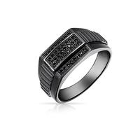 Personnalisez La Bague Pour Homme En Forme De Rectangle Géométrique Avec Zircon Cubique Noir Cz. Bague De Déclaration Pour Homme En Argent Sterling Bague De Championnat Pour Homme Personnalisable.