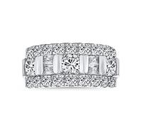 Personnalisez l'anneau de mariage style Art Déco pour femmes avec alternance de canaux AAA CZ rond et baguette large. Argent sterling .925 9MM personnalisable.
