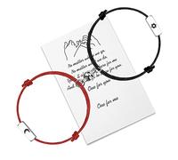 Personnalisez les bracelets 2pcs de corde d'attraction tressés avec des cloches magnétiques 4 côtés gravés parfaits bijoux cadeau pour couple, famille, soeurs, meilleurs amis (Black Sun Red Moon)