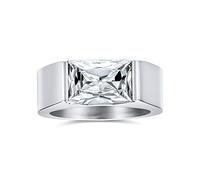 Personnalisez Simple Géométrique 4Ctw Saphir Bleu Simulé Rectangulaire Ou Zircon Cubique Clair Taille Émeraude Aaa Cz Déclaration Bague De Fiançailles Pour Hommes Ton Argent Acier Inoxydable