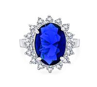Personnalisez une bague de fiançailles classique traditionnelle 6CTW bleu royal CZ couronne halo ovale en zircon cubique simulé saphir pour femme en argent sterling .925 personnalisable.