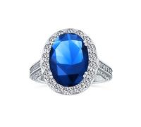 Personnalisez Une Bague De Fiançailles De Style Vintage Avec Un Cocktail 6Ct Halo Cz Simulé Saphir Bleu Ovale Solitaire S En Argent Sterling Avec Des Pierres Latérales Pavées Gravées Sur Mesure.