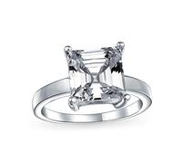 Personnalisez une bague de fiançailles solitaire classique intemporelle 3CT AAA CZ coupe carrée Asscher pour femmes en argent sterling .925 avec bande simple personnalisable.