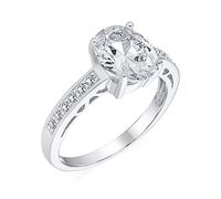 Personnalisez Une Bague De Fiançailles Solitaire Intemporelle Traditionnelle De 3Ct Aaa Cz 8X10 Mm Taille Ovale S Avec Bande Pavée En Zircon Cubique Filigrane En Argent Sterling .925 Personnalisable.