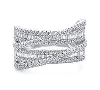 Personnalisez Une Bague Large De Cocktail À Quatre Rangs Avec Style Art Déco Pavée De Zircons Cubiques Croisée Superposée Fausse Avec Des Baguettes Multiples S Plaquée Rhodium Argenté Personnalisable.