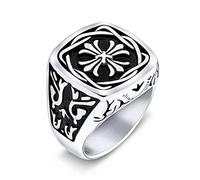 Personnalisez Une Grande Déclaration Avec Une Bague Carrée De Sceau Religieux Médiéval Pour Hommes Avec Une Croix Fleur De Lis Maltaise Viking Antique En Acier Inoxydable Ton Argent Oxydé