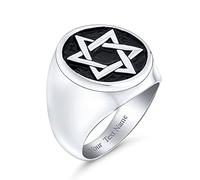 Personnalisez Une Grande Déclaration Religieuse Avec Une Étoile De David Hanoukka Magen Judaïque Sur Une Bague De Sceau Ronde Pour Hommes En Acier Inoxydable Argenté Émaillé Gravée Sur Mesure