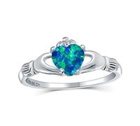 Personnalisez Votre Bague D'Amitié Celtique Bff Couronne Coeur Bleu Opale Créée Bague Claddagh Pour Femmes .925 Argent Sterling Pierre De De Octobre Personnalisable