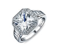 Personnalisez Votre Bague De Fiançailles Art Déco 5Ct Aaa Cz Side Baguette Stones Halo Square Promise Solitaire Princesse Cut Pour Femmes .925 Argent Sterling Personnalisable