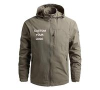 Personnalisez Votre Logo/Texte Veste pour Hommes en Plein Air Imperméable À Capuche Coupe-Vent Fermeture Éclair Veste Manteau Automne Hiver Veste Chaude Khaki,XXL