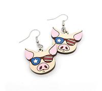 Personnalité Patriotique Cochon En Bois Double Face D'oreilles Suspendues Fille Hiver Cadeau Rôti De Porc D'oreilles Boucles Femme Pendantes