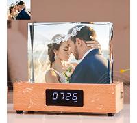 Personnalité Rectangulaire Veilleuse 3D Cristal Lumière Couleur Personnalisée Photo Lumière LED Changement De Couleur Avec Horloge Base Maison Bureau Décoration