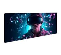 Personne portant des lunettes de réalité virtuelle, bulles de savon brillantes. Format panoramique 120 x 60 cm comme image sur toile, motif monté sur cadre en bois véritable, impression numérique de
