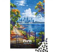 Perth Australia Cityscape Travel Poster De Fin D'année Puzzle en Bois
