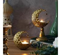 Perthlin 2 Pièces Bougeoir en Forme de Lune Dorée Supports pour Bougies en Métal Décorations du Ramadan Décoration de Table Eid Mubarak pour Anniversaire Mariage Église Noël