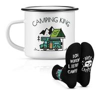Perthlin 2 Pièces Cadeau de Camping 1 Tasse Émaillée Camping King 1 Paire de Chaussettes de Campeggio Gadgets de Campement pour les Excursions en Caravane et Randonnée