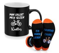 Perthlin Cadeaux Cyclistes Tasse à Vélo de 340 ml ICH WÜRDE LIEBER FAHRRAD FAHREN Chaussettes Chaussettes Drôles avec Carte Vélo Cadeau Amusant pour Cyclistes et Vététistes